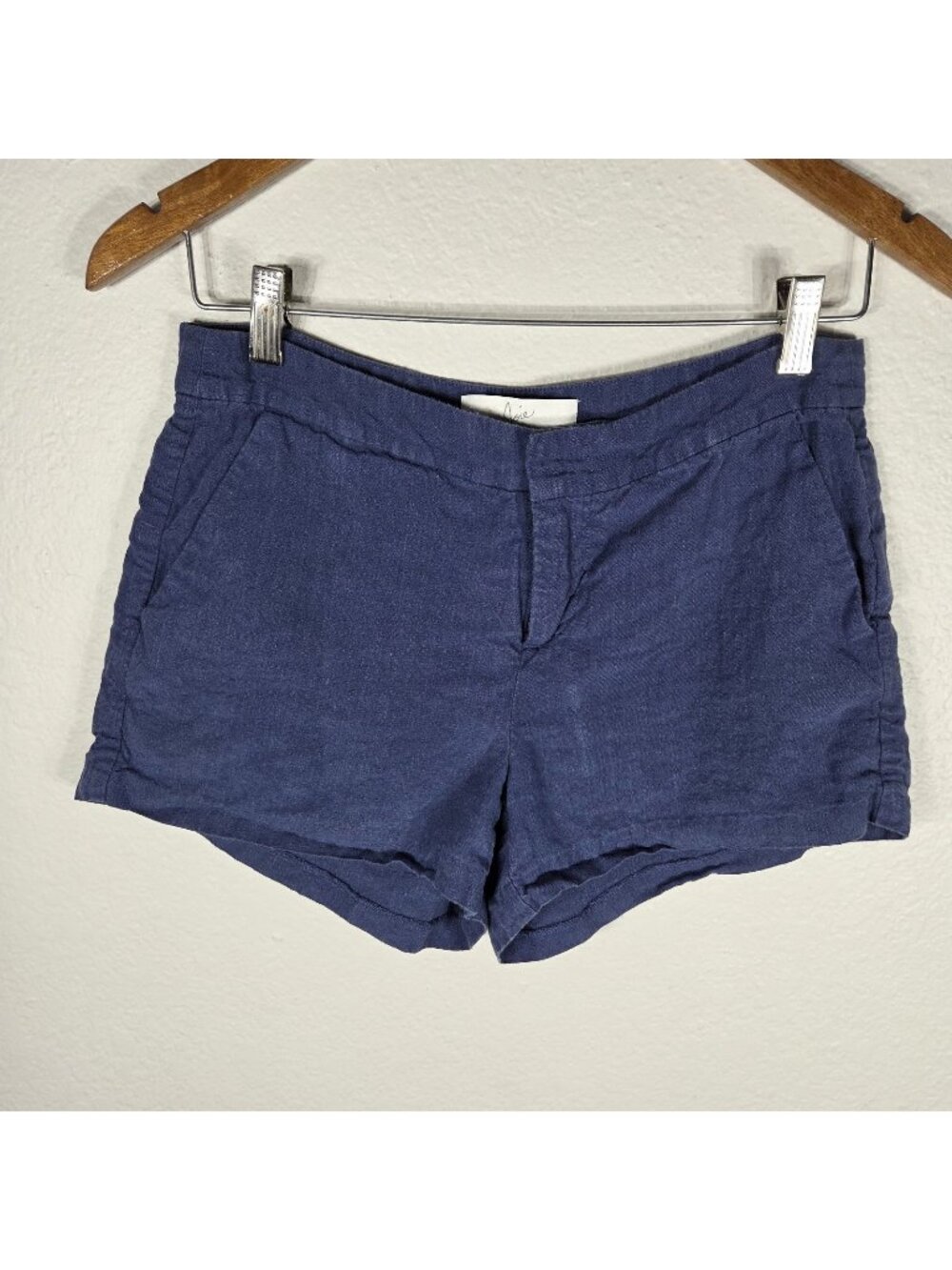 Joie Navy Blue Cotton Linen Blend Shorts Size 2 Women's Pockets